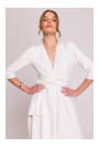 S404 Fit and flare knit dress with a tie belt - ecru