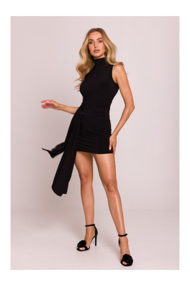 M841 Tie front mini dress - black