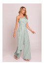 M845 One shoulder jumpsuit with a sash - mint