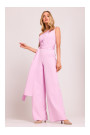 M845 One shoulder jumpsuit with a sash - candy pink