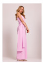 M845 One shoulder jumpsuit with a sash - candy pink
