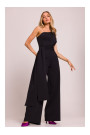 M845 One shoulder jumpsuit with a sash - black
