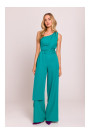 M845 One shoulder jumpsuit with a sash - turquoise