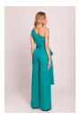 M845 One shoulder jumpsuit with a sash - turquoise