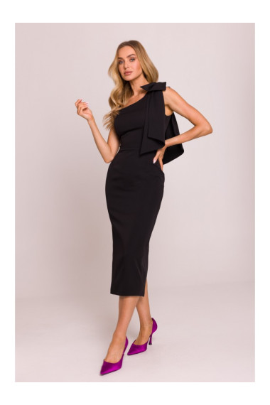 M847 One shoulder bow dress - black
