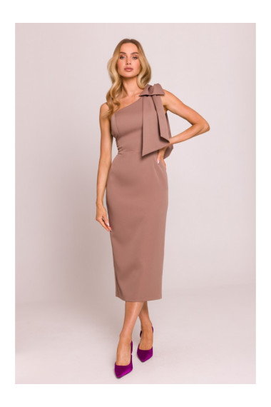 M847 One shoulder bow dress - mocca