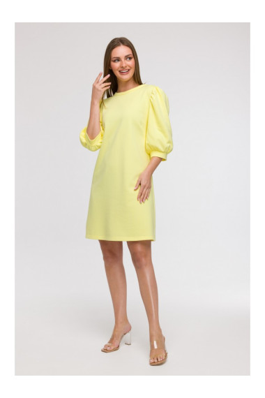 B291 A-line dress with puff sleeves - lemon