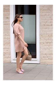 B291 A-line dress with puff sleeves - mocca