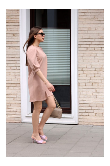 B291 A-line dress with puff sleeves - mocca