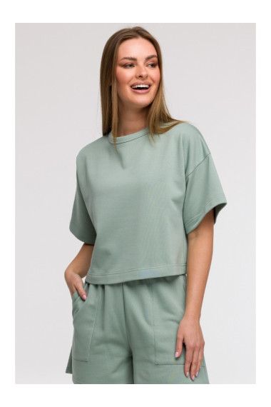 B294 Cropped sweatshirt with short sleeves - mint
