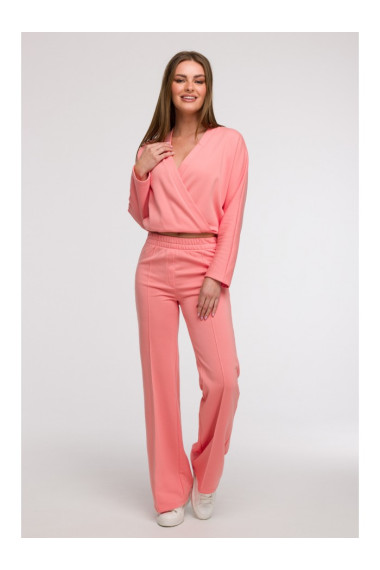 B296 Wide leg trousers with front seams - coral