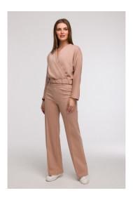 B296 Wide leg trousers with front seams - mocca