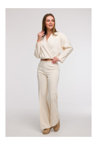 B296 Wide leg trousers with front seams - vanilla