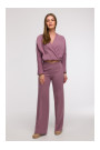 B296 Wide leg trousers with front seams - heather
