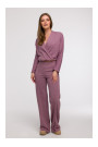 B296 Wide leg trousers with front seams - heather