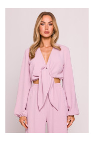 M861 Tie front crop top - crepe pink