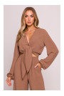 M861 Tie front crop top - chocolate
