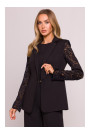 M865 Lace panels single button blazer - black