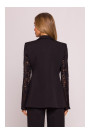 M865 Lace panels single button blazer - black
