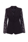 M865 Lace panels single button blazer - black