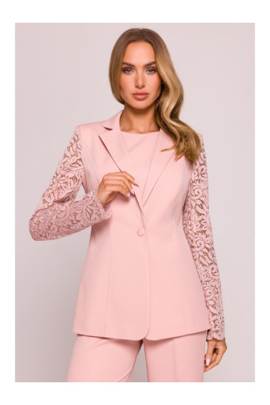 M865 Lace panels single button blazer - powder