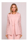 M865 Lace panels single button blazer - powder