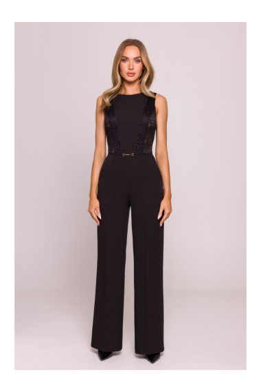 M866 Lace panels jumpsuit - black