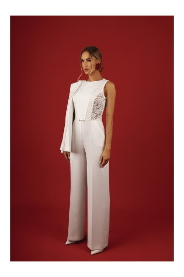 M866 Lace panels jumpsuit - ecru
