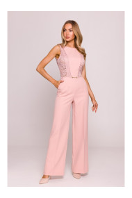 M866 Lace panels jumpsuit - powder