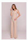 S407 Elegant jumpsuit with asymmetrical neckline - beige