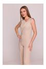 S407 Elegant jumpsuit with asymmetrical neckline - beige