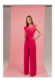 S407 Elegant jumpsuit with asymmetrical neckline - pink