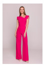 S407 Elegant jumpsuit with asymmetrical neckline - pink