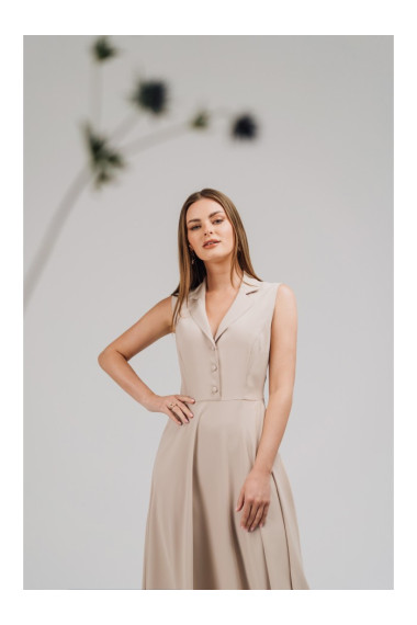 S409 Fit and flare shirt dress - beige