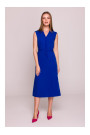 S410 A-line dress with tie detail V-shaped neckline - royal blue