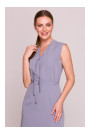 S410 A-line dress with tie detail V-shaped neckline - dove grey