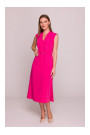 S410 A-line dress with tie detail V-shaped neckline - pink