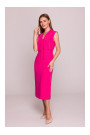 S410 A-line dress with tie detail V-shaped neckline - pink
