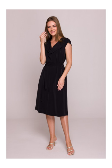 S411 Sleeveless dress with ruffled neckline - black