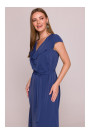 S411 Sleeveless dress with ruffled neckline - blue