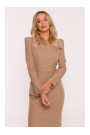 S412 Pencil dress with decorative shoulders - beige