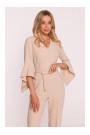 S416 Jumpsuit with ruffled sleeves - beige
