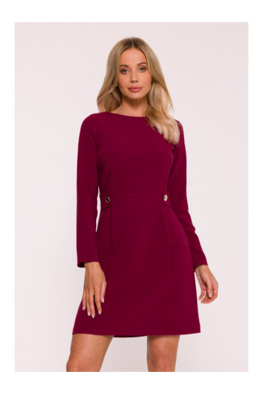 S419 Dress with decorative buttons at the waist - maroon