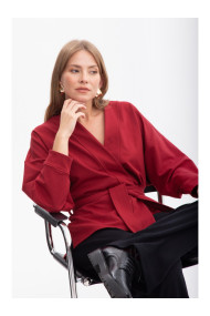 B297 Collarless knit open front blazer - maroon