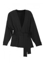 B297 Collarless knit open front blazer - black