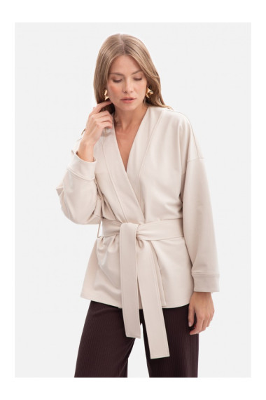 B297 Collarless knit open front blazer - sand