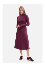 B299 Ribbed midi dress with asymmetrical waistline - plum