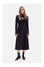 B299 Ribbed midi dress with asymmetrical waistline - black