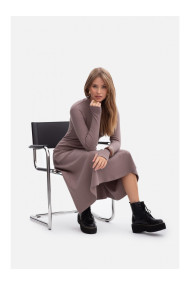 B299 Ribbed midi dress with asymmetrical waistline - cocoa