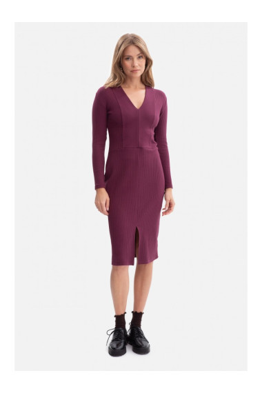 B307 Rib knit pencil dress - plum
